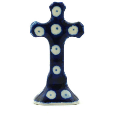 Polish Pottery Standing Cross 2&quot; Blue Eyes