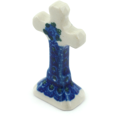 Polish Pottery Standing Cross 2&quot; Blue Poppies