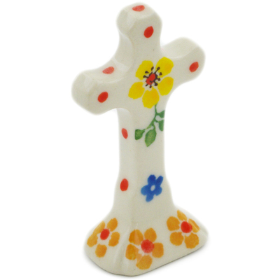 Polish Pottery Standing Cross 2&quot; Country Spring