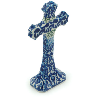 Polish Pottery Standing Cross 6&quot; Blue Passion