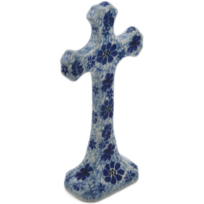 Polish Pottery Standing Cross 6&quot; Misty Dragonfly