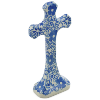Polish Pottery Standing Cross 6&quot; Motley Flowers