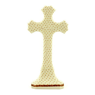 Polish Pottery Standing Cross 6&quot; Vanilla Bean UNIKAT