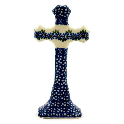 Polish Pottery Standing Cross 6&quot; Wildflower Garland