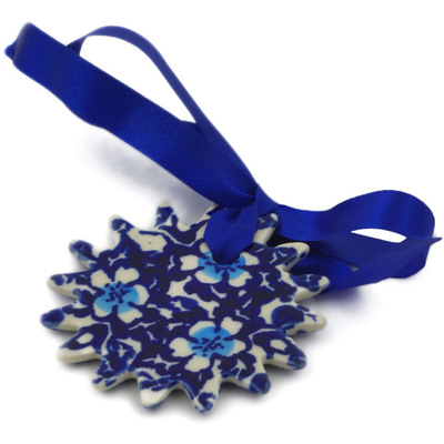 Polish Pottery Star Ornament 2&quot; Flowers On The Lake