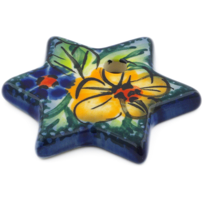 Polish Pottery Star Ornament 2&quot; Yellow Flower UNIKAT