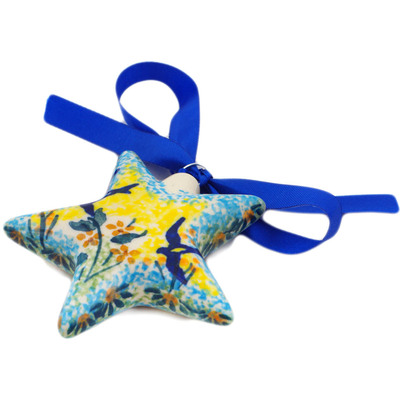 Polish Pottery Star Ornament 3&quot; Birds In The Sunset UNIKAT