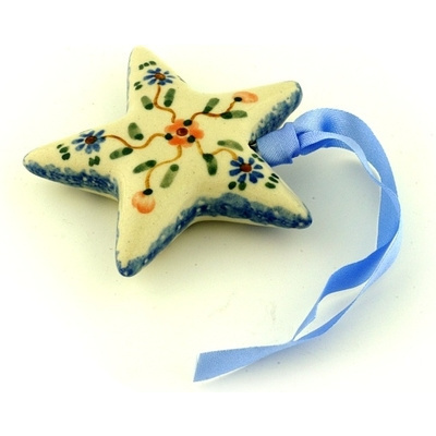Polish Pottery Star Ornament 3&quot; Floral Simplicty
