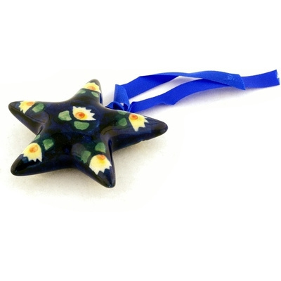 Polish Pottery Star Ornament 3&quot; Waterlily