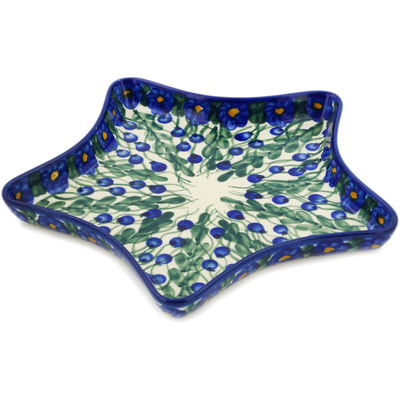 Polish Pottery Star Shaped Bowl 10&quot; Blueberry Drops UNIKAT