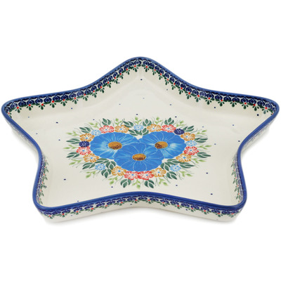 Polish Pottery Star Shaped Bowl 13&quot; Spring Bouquet
