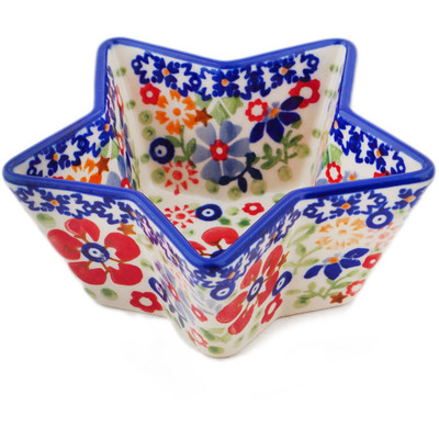 Polish Pottery Star Shaped Bowl 5&quot; Botanical Sprinkles UNIKAT