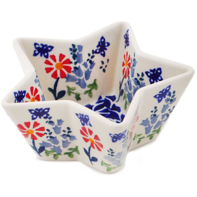 Polish Pottery Star Shaped Bowl 5&quot; Last Summer Flowers