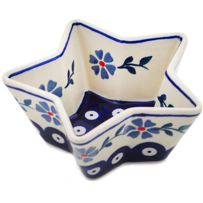 Polish Pottery Star Shaped Bowl 5&quot; Peacock Forget-me-not