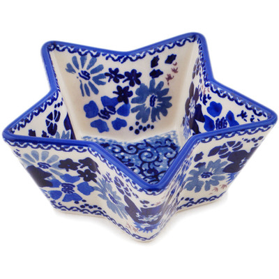 Polish Pottery Star Shaped Bowl 5&quot; Periwinkle Sweetness UNIKAT