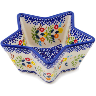 Polish Pottery Star Shaped Bowl 5&quot; Rainbow Delight UNIKAT