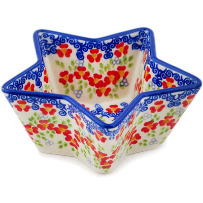 Polish Pottery Star Shaped Bowl 5&quot; Red Chains UNIKAT