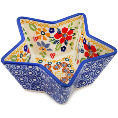 Polish Pottery Star Shaped Bowl 5&quot; Summer Bouquet UNIKAT