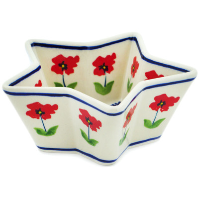 Polish Pottery Star Shaped Bowl 5&quot; Wind-blown Poppies