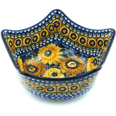 Polish Pottery Star Shaped Bowl 7&quot; Autumn Chrysanthemums UNIKAT
