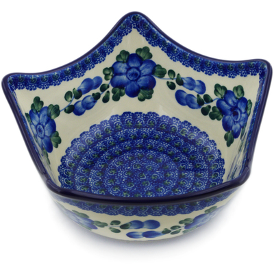 Polish Pottery Star Shaped Bowl 7&quot; Blue Poppies