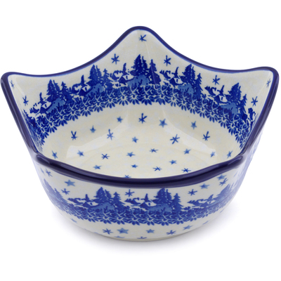 Polish Pottery Star Shaped Bowl 7&quot; Blue Winter