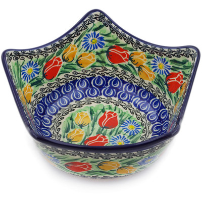 Polish Pottery Star Shaped Bowl 7&quot; Breathtaking Tulips UNIKAT
