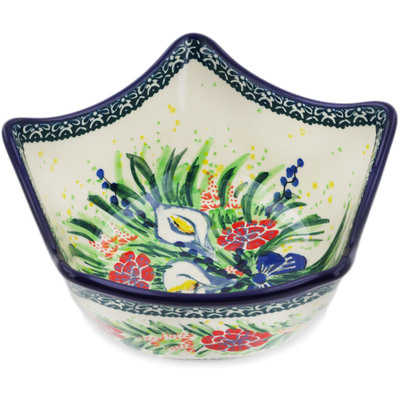 Polish Pottery Star Shaped Bowl 7&quot; Canna Lily Elegance UNIKAT