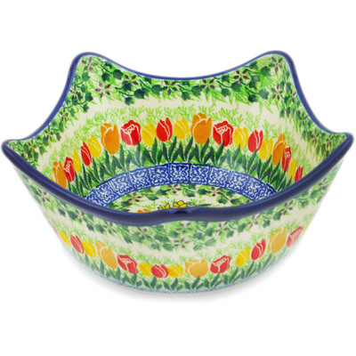 Polish Pottery Star Shaped Bowl 7&quot; Crane In Tulip Splendor UNIKAT