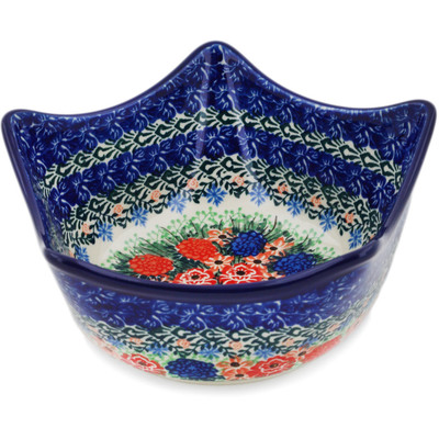 Polish Pottery Star Shaped Bowl 7&quot; Hummingbird Bouquet UNIKAT