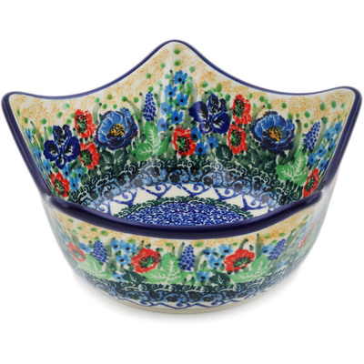 Polish Pottery Star Shaped Bowl 7&quot; Lupines And Roses UNIKAT