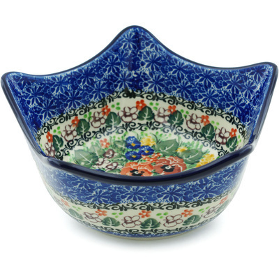 Polish Pottery Star Shaped Bowl 7&quot; Pansy Garden UNIKAT