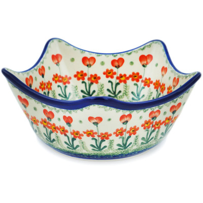 Polish Pottery Star Shaped Bowl 7&quot; Peach Spring Daisy