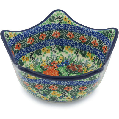 Polish Pottery Star Shaped Bowl 7&quot; Spring Garden UNIKAT