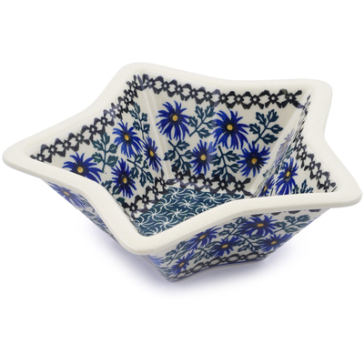 Polish Pottery Star Shaped Bowl 8&quot; Blue Chicory