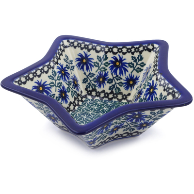 Polish Pottery Star Shaped Bowl 8&quot; Blue Chicory