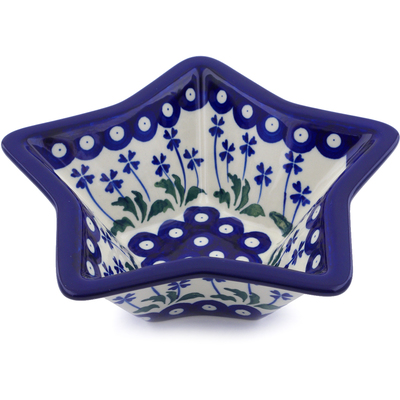 Polish Pottery Star Shaped Bowl 8&quot; Blue Clover Peacock