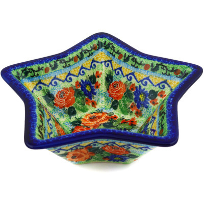 Polish Pottery Star Shaped Bowl 8&quot; Divine Meadow UNIKAT