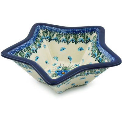 Polish Pottery Star Shaped Bowl 8&quot; Forget Me Not UNIKAT