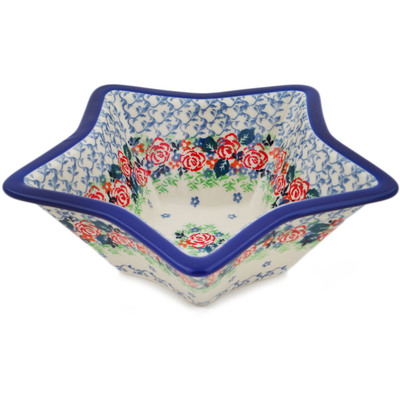 Polish Pottery Star Shaped Bowl 8&quot; Rose Wreath UNIKAT