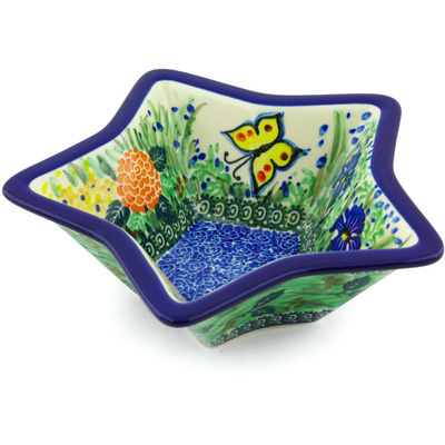 Polish Pottery Star Shaped Bowl 8&quot; Spring Garden UNIKAT