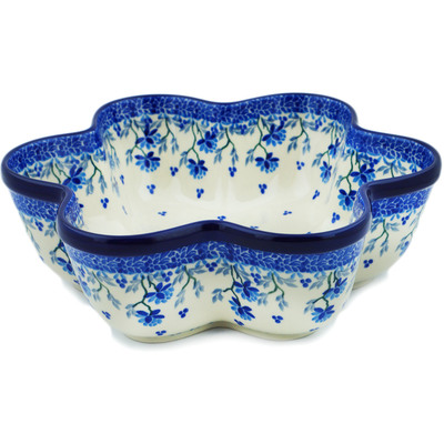 Polish Pottery Star Shaped Bowl 9&quot; Blue Grapevine