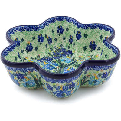 Polish Pottery Star Shaped Bowl 9&quot; Blue Iris Delight UNIKAT