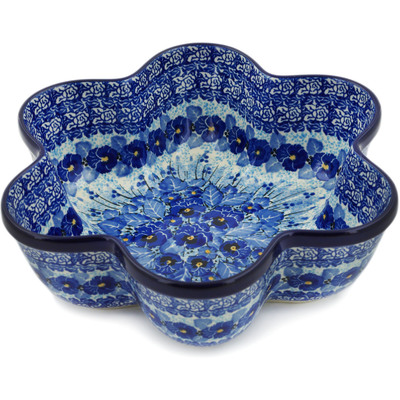 Polish Pottery Star Shaped Bowl 9&quot; Deep Winter UNIKAT