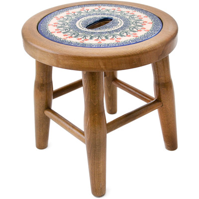 Polish Pottery Stool 12&quot; Peach Spring Daisy UNIKAT