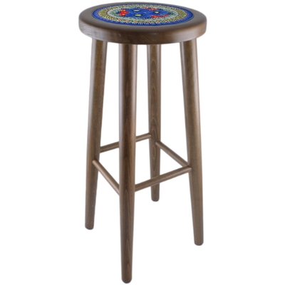 Polish Pottery Stool 29&quot; Aztec Flowers UNIKAT