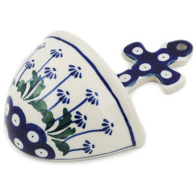 Polish Pottery Stoup 5&quot; Blue Daisy Peacock