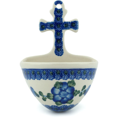 Polish Pottery Stoup 5&quot; Blue Poppies