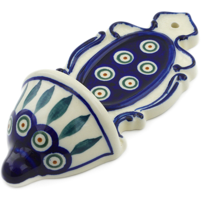 Polish Pottery Stoup 8&quot; Peacock Leaves