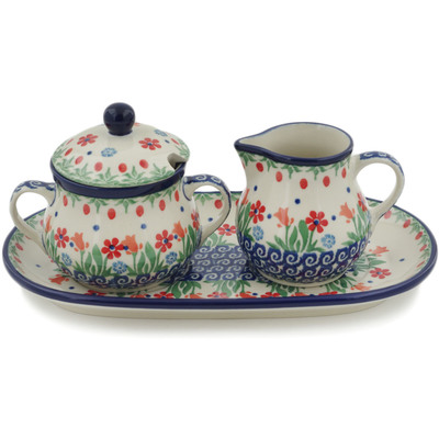 Polish Pottery Sugar and Creamer Set 10&quot; Babcia&#039;s Garden